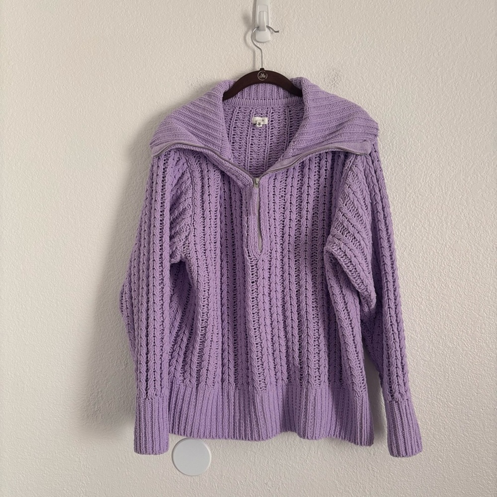 Aerie Women's Size Small Purple Cable Car Quarter Zip Sweater